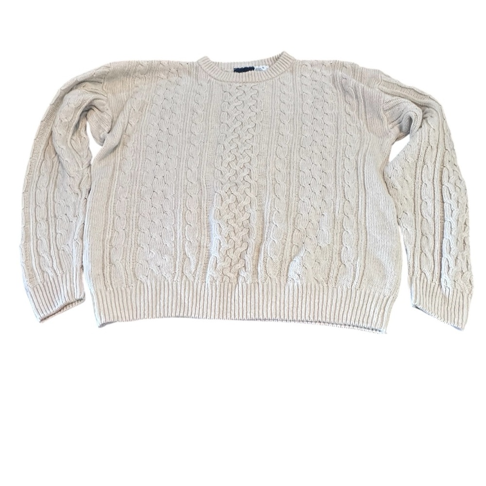 Puritan Men’s Cream Cable‎ Knit Sweater Size M Classic Chunky
